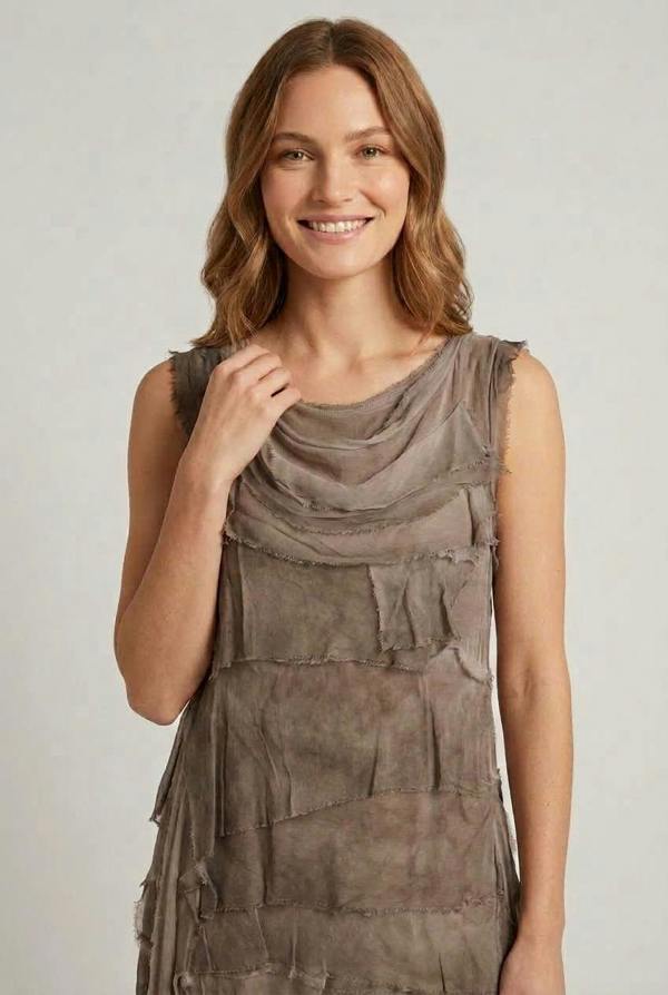 Brown | Semi Sheer Texture Tiered Short Dress