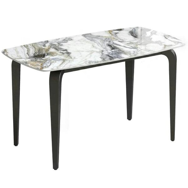 Dining Table for 4, Modern Kitchen Table with Sintered Stone Tabletop, Metal Legs, White