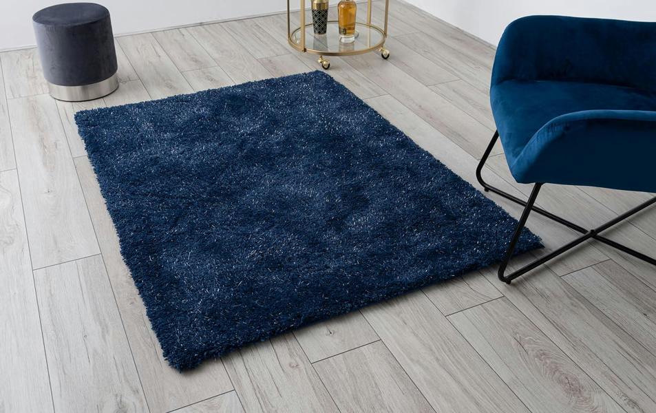A.Unique Home Rome Sparkle Rug - 2.5cm Low Pile 1050GSM - Navy - 110x150cm