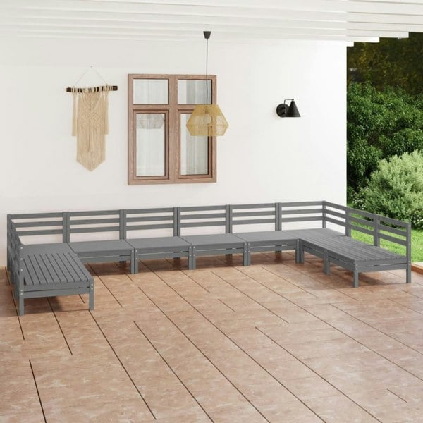 Berkfield 10 Piece Garden Lounge Set Grey Solid Wood Pine