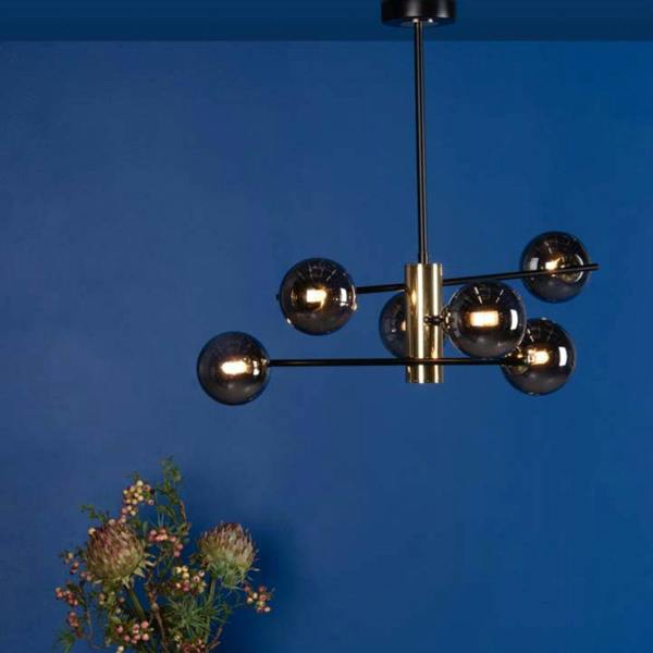Pagazzi Lighting Eaen 6-Light Black Ceiling Light with Smoked Glass