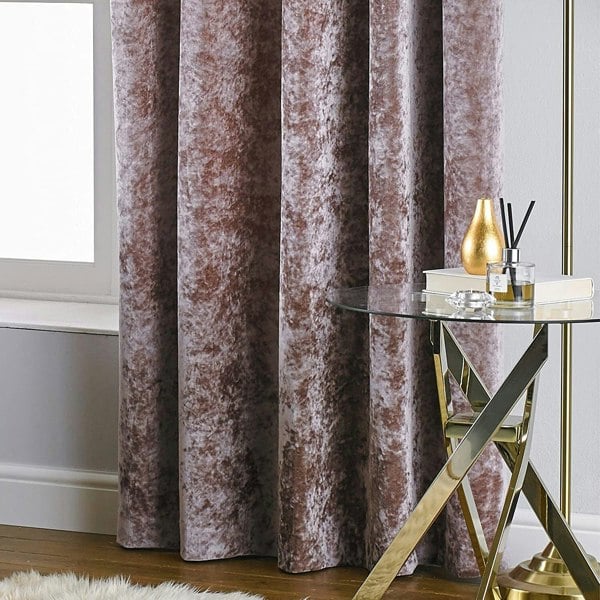 Paoletti Verona Crushed Velvet Eyelet Curtains - Blush