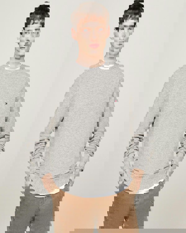 Tommy Hilfiger Lambswool Mens Crew Neck Jumper - Light Grey Heather