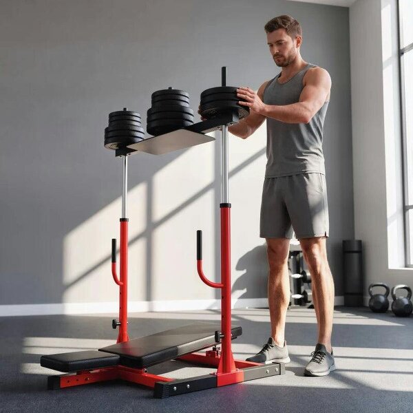 Vertical Leg Press Machine with Adjustable Leg, Back and Head Positions, 1" Standard Plate Compatible, Red