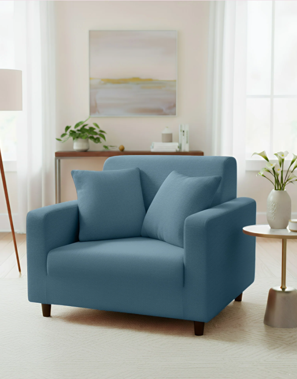 Anyseat 1 Seater Sofa Cover Plain Grey Blue Style and Protection For Living Room Sofa Chair Elastic Stretchable Slipcover