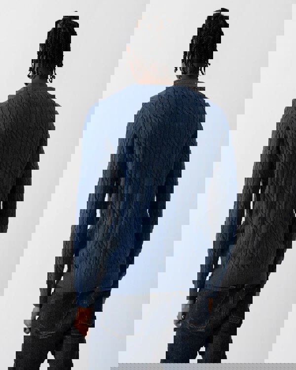 GANT Mens Cotton Cable Knit Crew Neck Jumper - 902 Dark Jeansblue Melange