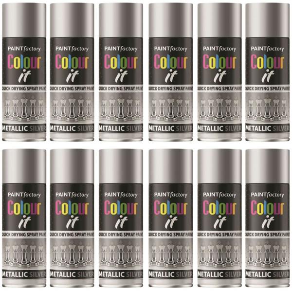 Paint Factory 12X  Metallic Silver Spray Paint 200ml