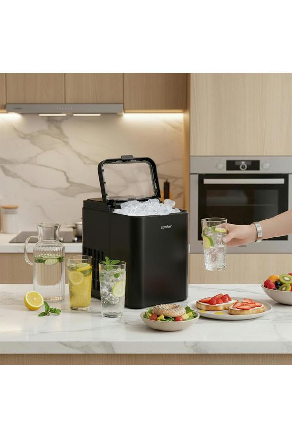 Living and Home Self-Cleaning Ice Maker Machine with 1.3L Water Tank, Ice Scoop & Detachable Basket