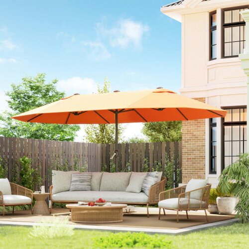 Outsunny 4.6m Garden Parasol Double-Sided Sun Umbrella Patio Market Canopy Shade Outdoor Beige- NO BASE - Orange