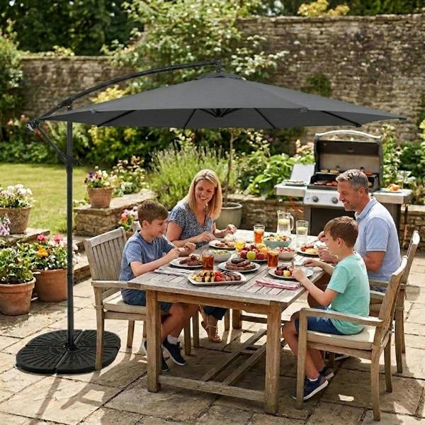 Jardi Cantilever Parasol 3m With Full Fan Base – Grey