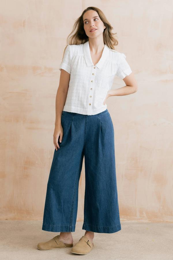 Lily & Me Summer Wide Leg Palazzo Trousers Cotton Denim