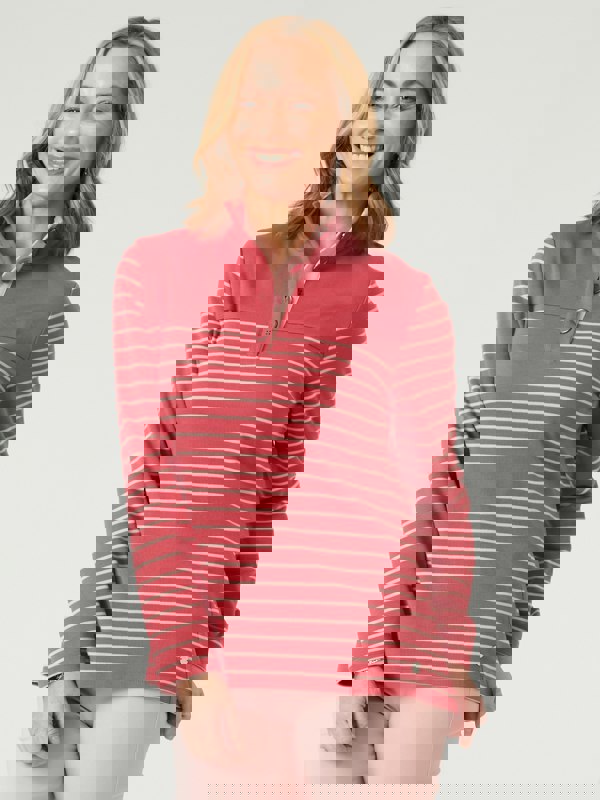 PennyPlain Striped Funnel Neck Top - Berry