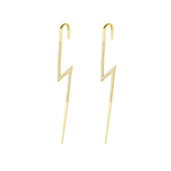 Spero London Sterling Silver Lightning Bolt Ear Crawler with Sparkling White Gemstones - Pair