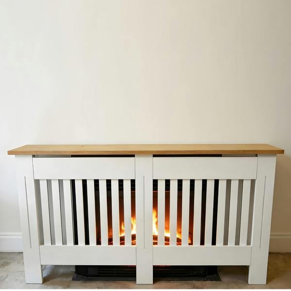 Gr8 Home Large White Wooden Radiator Cover MDF Slatted Grill Cabinet Display Shelf 152cm