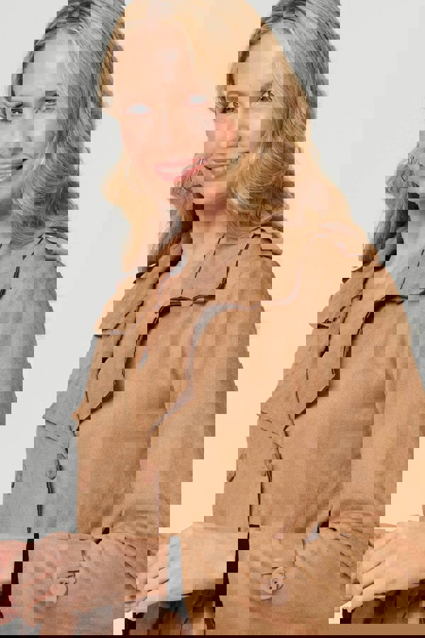 Beige | Faux Suede Double Breasted Trench Coat
