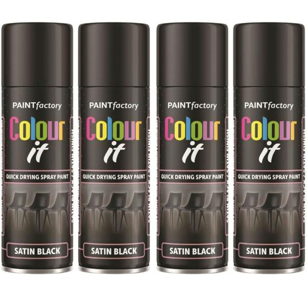 Paint Factory 4X  Black Satin Spray Paint 250ml
