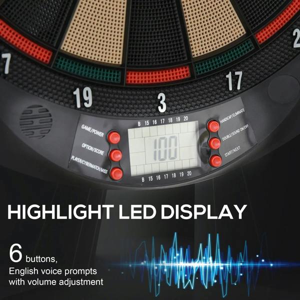 Electronic dartboard control panel with LED screen and multiple red buttons