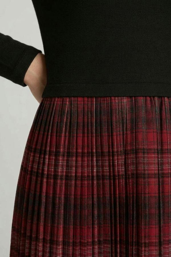 Izabel London Tartan Print Contrast Texture Midi Dress