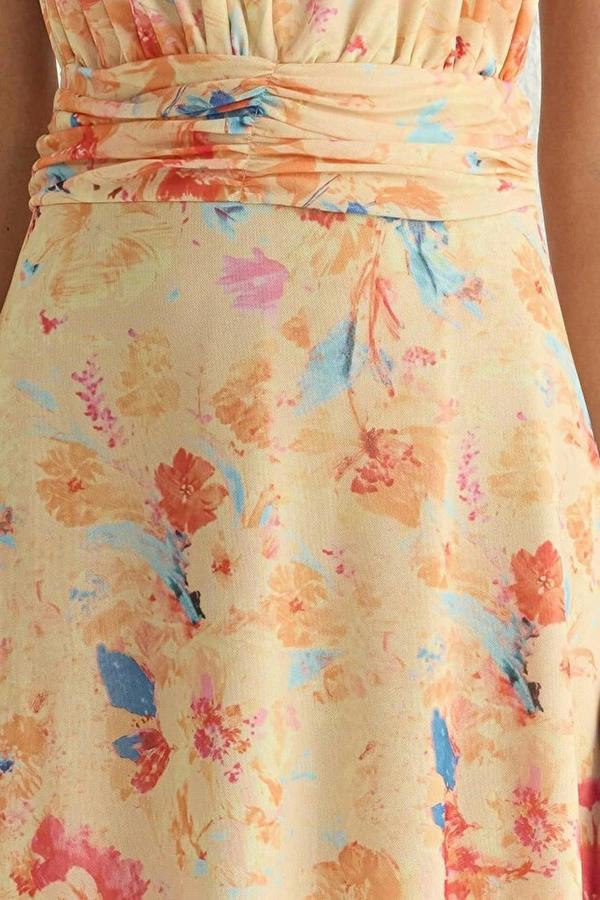 WOVCOR A-Line Floral Patterned Flowy Tulle Long Dress