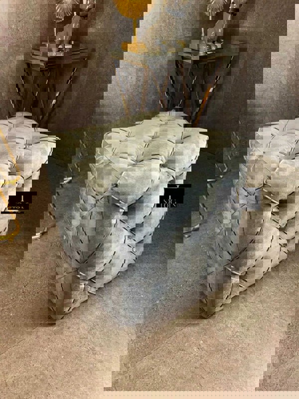 Dark Grey Square Cube Deep Buttoned Fabric Coffee Table - ISTOOLS