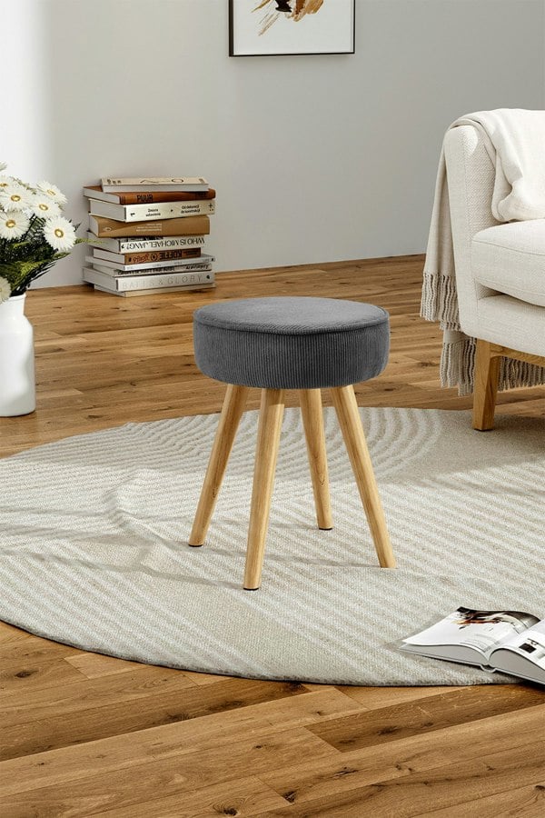 Living and Home Corduroy Round Footstool Dressing Stool