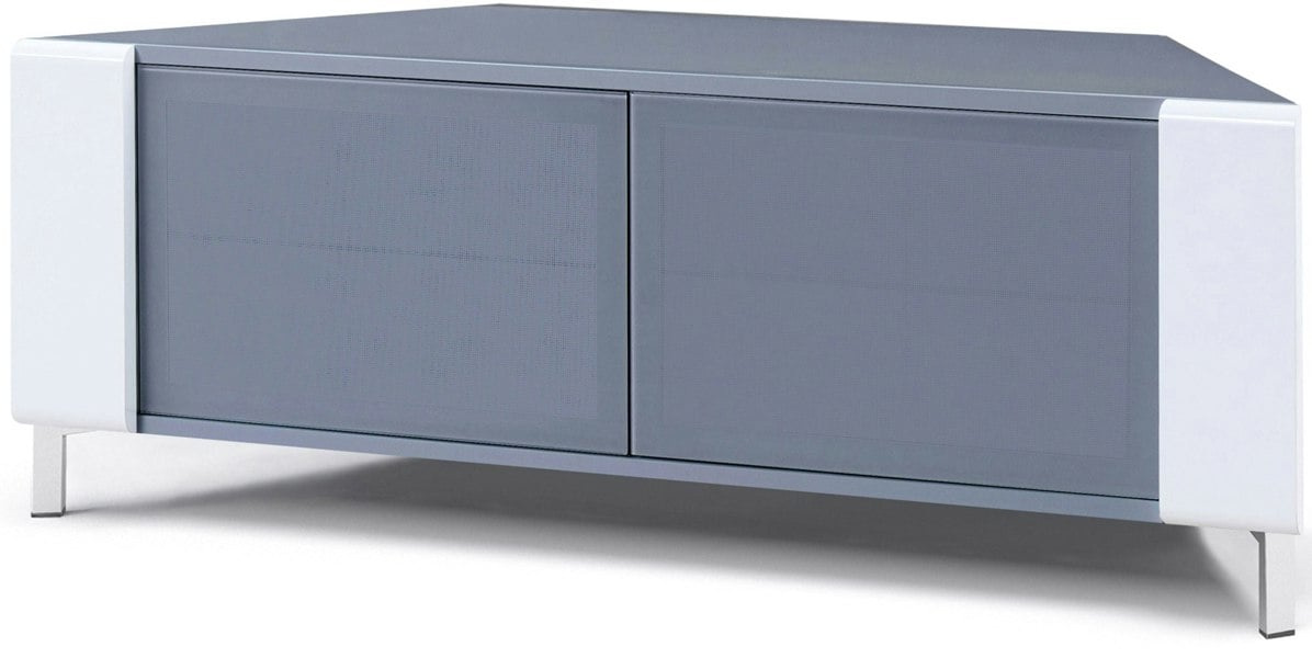 MDA Designs CORVUS Corner-Friendly Grey BeamThru Glass Doors with White Profiles Contemporary Cabinet for Flat Screen TVs up to 50"