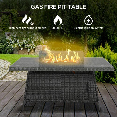 Wyld Haus Ravezi Rattan Grey 6 Seater Garden Dining Set With Fire Pit Table Glass