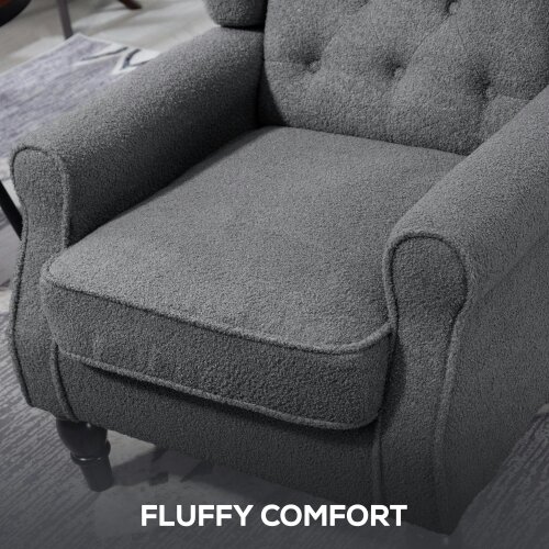 Wyld Haus Nocova Grey Boucle Retro Wingback Accent Armchair Soft Sherpa Fleece Upholstery