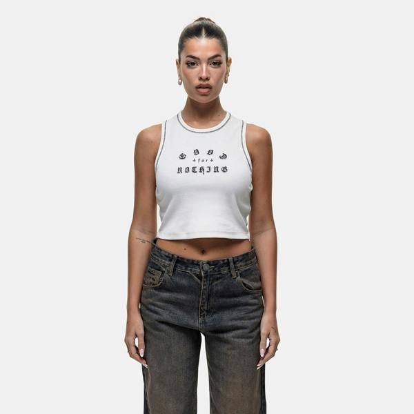 Good For Nothing White Vintage Cropped Vest Top - White Image 4