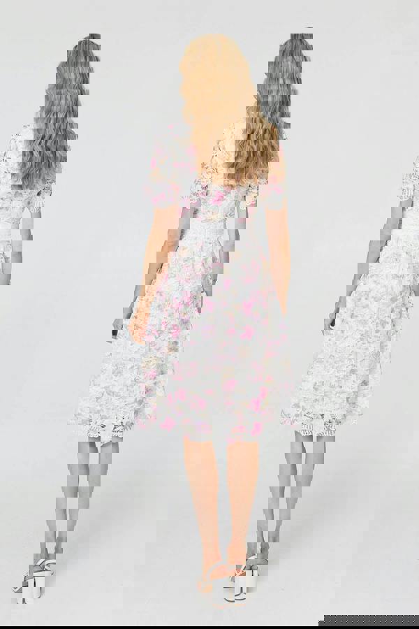Pink | Lace Short Sleeve Knee Length Dress