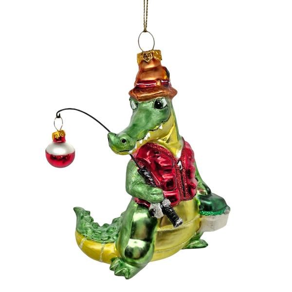 Ferncrest Trading Fishing Alligator Christmas Tree Bauble