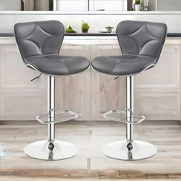Rafaelo Mobilia Set Of 2 Height Adjustable 360 Swivel Bar Stools With Shell Backrest Dark Grey