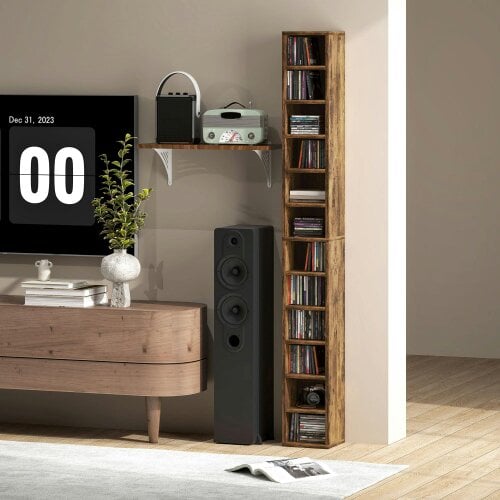 Wyld Haus Nedito Wood Rustic Brown Tall Narrow Media Storage Tower With 204 Disc Capacity
