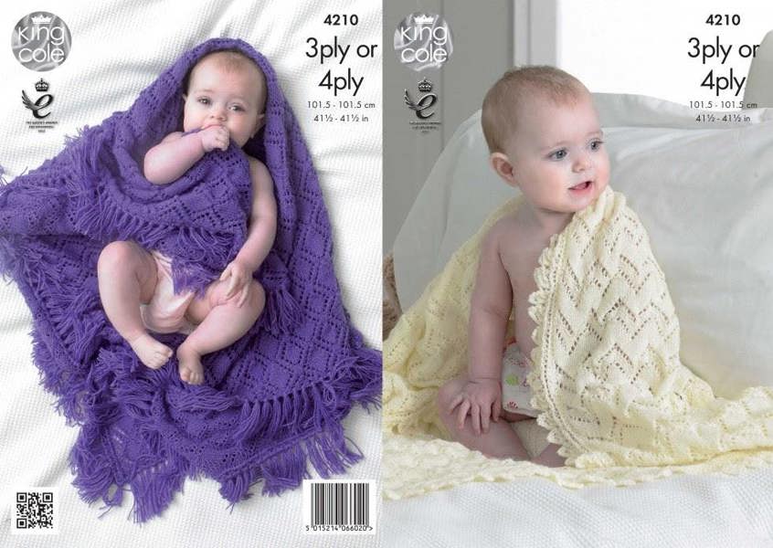 King Cole Baby Knitting Pattern 4210, Shawls for Baby - Advanced