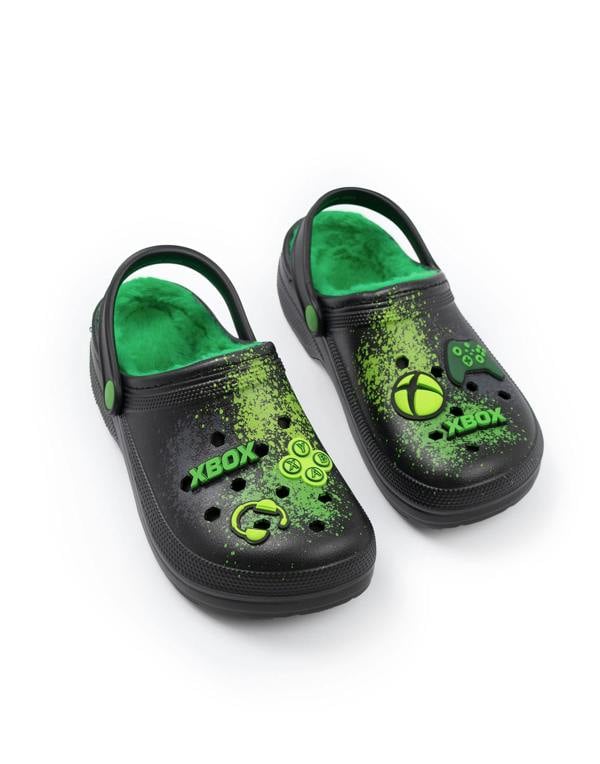 Xbox Boys Black Logo Fur Lined Clogs