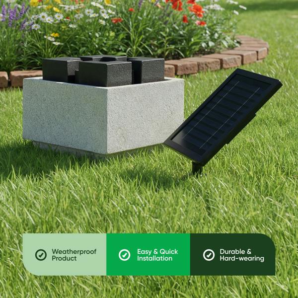 Gardenwize Solar Water Feature – Granite Oasis Fountain with LED Lights & Battery Backup