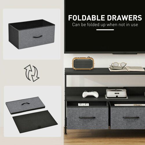 Wyld Haus Avanor 120cm Black TV Storage Unit With 3 Fold Down Fabric Drawers
