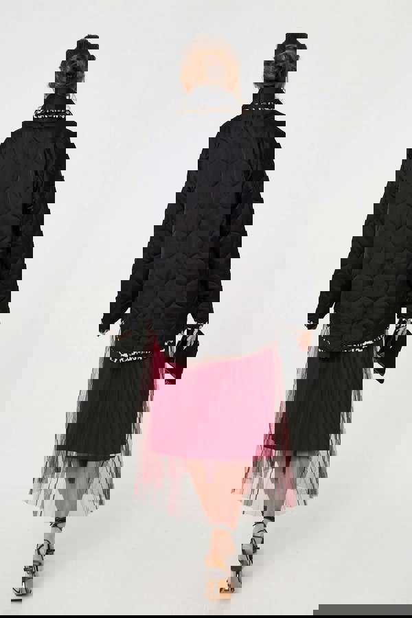 Black | Animal Print Trim Open Front Padded Coat
