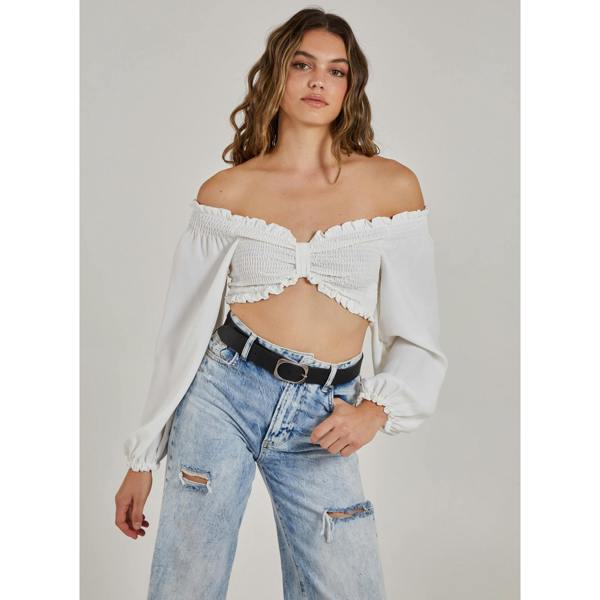 Pink Vanilla Twist Front Balloon Sleeve Crop Top