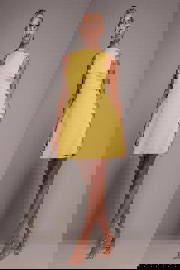 Boatneck Open Back Scuba Mini Dress - Lemon DR4707