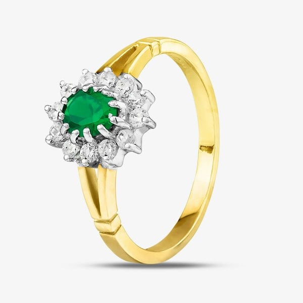 T. H. Baker 9ct Yellow Gold Green & Clear Crystal Cluster Ring DIV006G