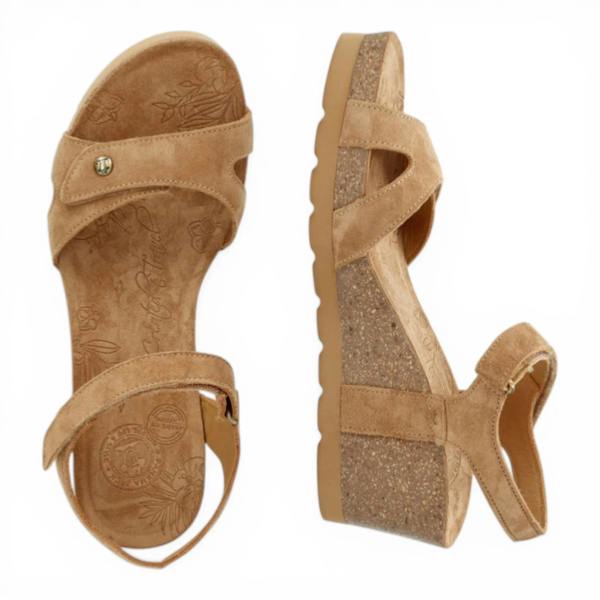 Panama Jack Julia B74 - Women's Wedge Bark Brown Suede Leather Sandals