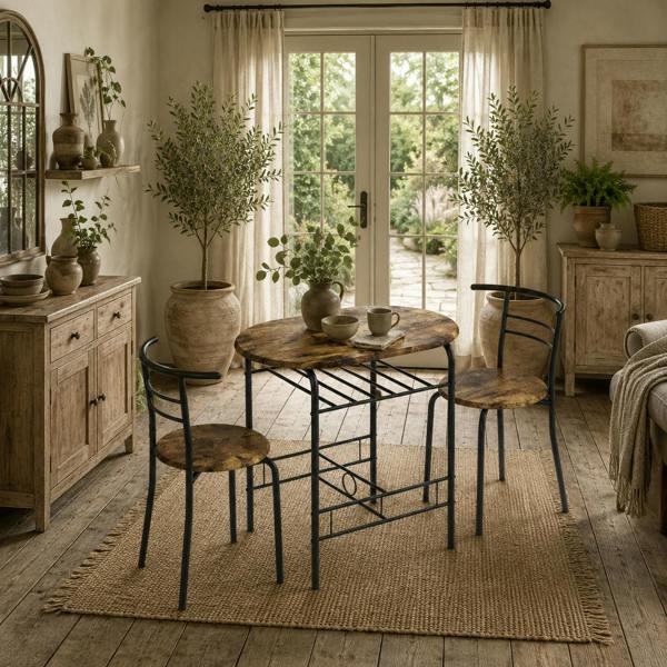 Wyld Haus Vespa Rustic Brown Compact 3 Piece Dining Table And Chair Set