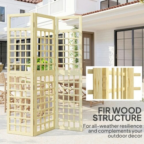 Bobobiy 3-Panel Garden Privacy Screen, Freestanding Foldable Wooden Outdoor Divider/Trellis, 120 x 170 cm, Natural Wood Finish