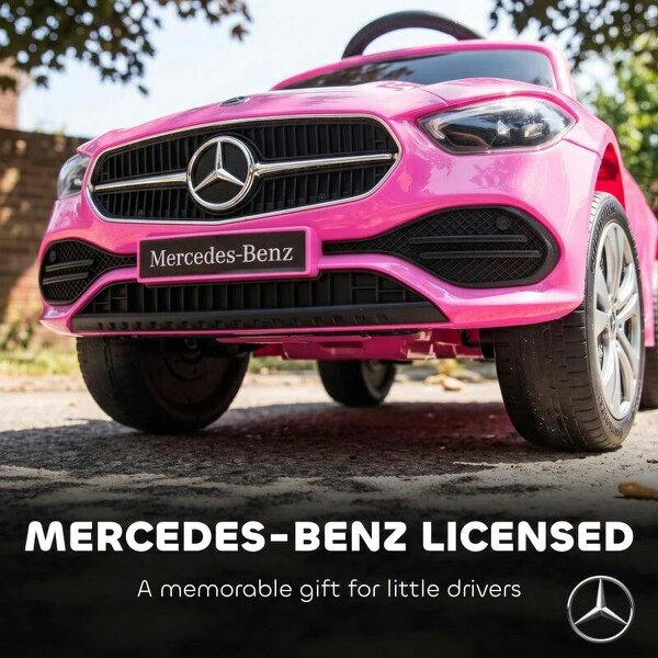 4 in 1 Licensed Benz Ride on Push Car with Handle, Canopy, Guardrails, Horn, Music, Storage for 12-36 Months, Pink