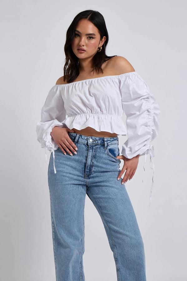 Urban Bliss White Drawstring Edge Sleeve Bardot