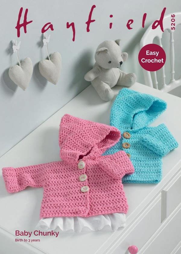 Hayfield Baby Chunky Crochet Pattern 5206, Coats for Baby, 0 - 3 Years