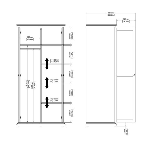 Furniture To Go Paris Wardrobe with 2 Doors in Cashmere