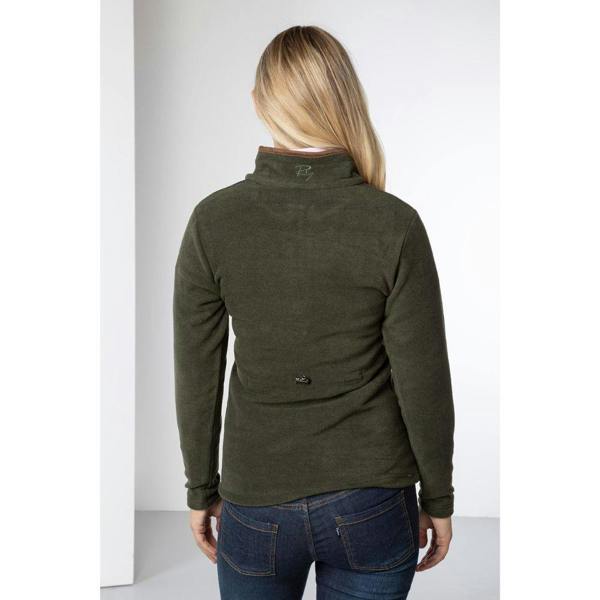 Back view of the Rydale Ladies Huggate Overhead Fleece in olive green with adjustable waist pull cord