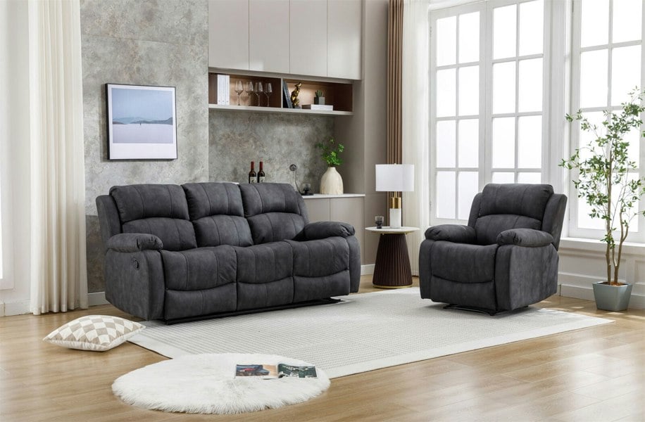 Furniture One Recliner Sofa, Leathaire Fabric Manual Recliner Armchair 105–135 Degrees Recliner Padded Sofa with Adjustable Backrest and Footrest